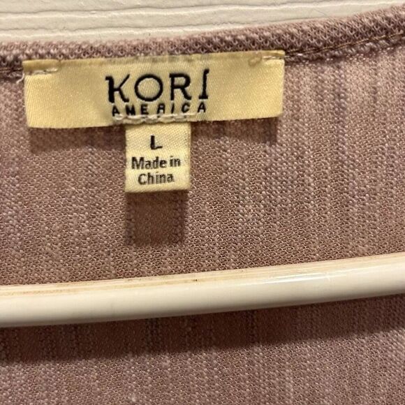 KORI America Women's Size Large Top Pink Lavender Casual Boho Embroidered - Picture 4 of 7